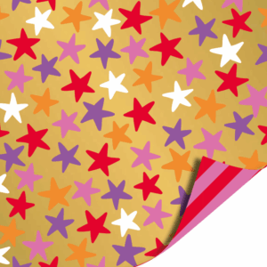 Dubbelzijdig inpakpapier | Stars gold/multicolor
