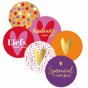 Sticker | Rond met hart div. kleuren 6-assorti